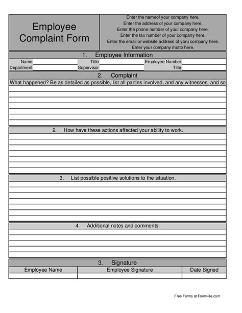 employee complaint form free printable documents