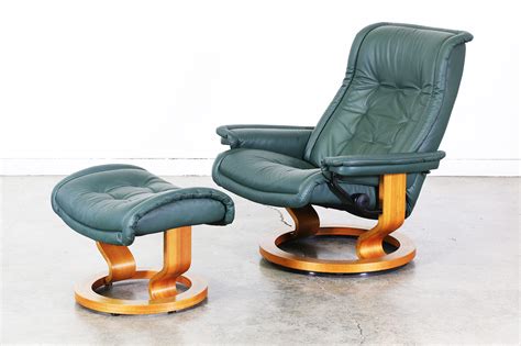 The swivel base mechanism allows to you pivot and face. Ekornes Stressless Green Leather Reclining Chair with ...