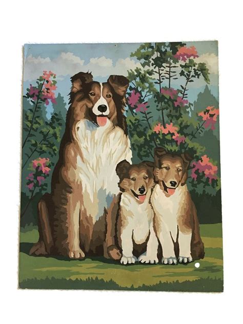 Vintage Paint By Number Dogs Collie And Puppies Etsy Vintage
