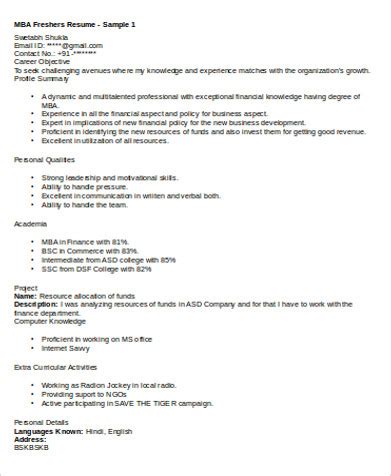 Mba fresher resume sample format. FREE 6+ Sample MBA Marketing Resume Templates in MS Word | PDF