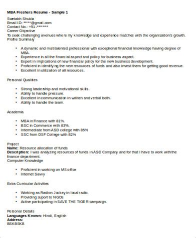 Every mba aspirant strikes to seek admission in a reputed business school.some really good business colleges apart from conducting entrance test, group discussion and personal interview also invite professional resume templates in order to select the best candidates thus an appealing mba resume undoubtedly plays a vital role. FREE 6+ Sample MBA Marketing Resume Templates in MS Word | PDF