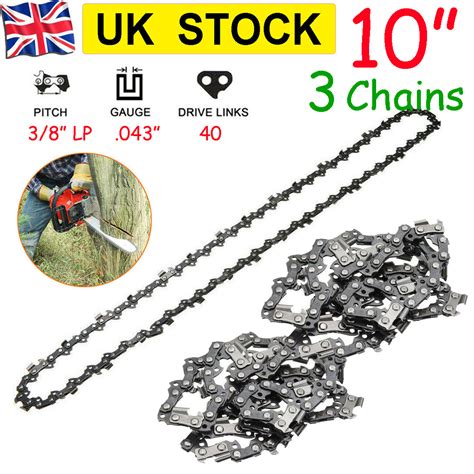 3x 10 Inch Chainsaw Chain Blade Pitch 38 0043 Gauge 40 Drive Links