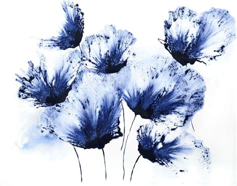 Peinture à Laquarelle Fleur Floral Bleu Des Par Galleryzooart Blue