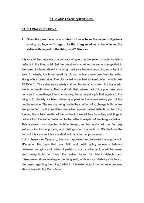 Short and long-questions-2022 - SALE AND LEASE QUESTIONS: SALE LONG