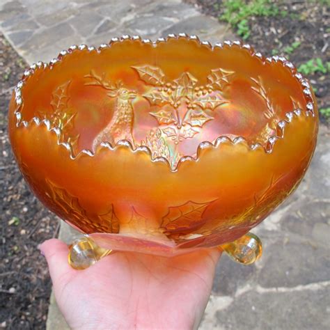 Eapg (early american pattern glass) Antique Fenton Stag & Holly Pumpkin Marigold Carnival ...