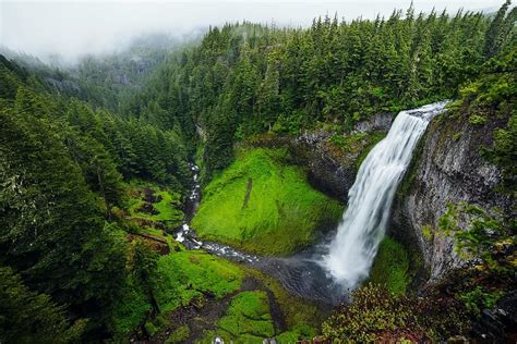Waterfall Valley Mountains Landscape Forest Green Stream Trees