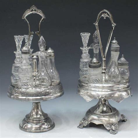 2 victorian silverplate and cut glass castor sets