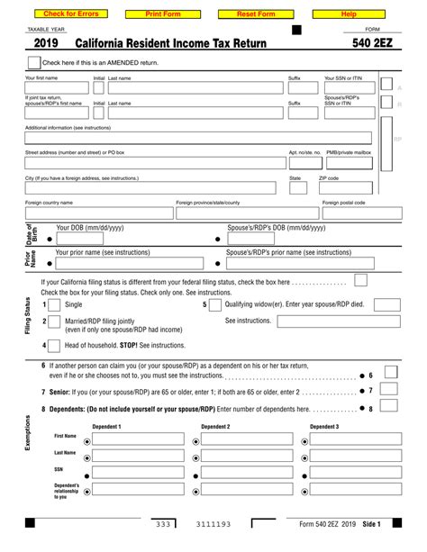 Form 540 2ez 2019 Fill Out Sign Online And Download Fillable Pdf