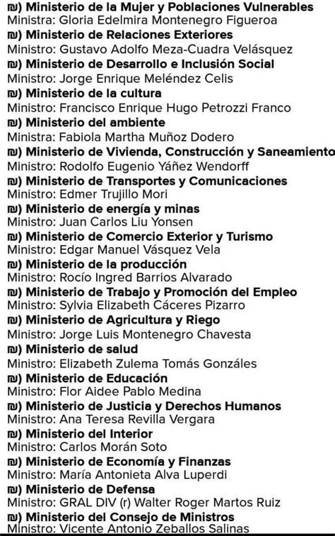 Cuántos ministerios hay en el Perú y quienes son sus ministros