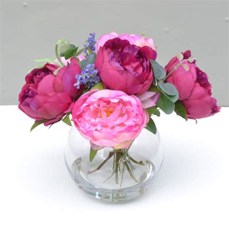 They are so good that most of our clients cannot tell which flowers are real in our shop. silk peonys in round glass vase by abigail bryans designs ...