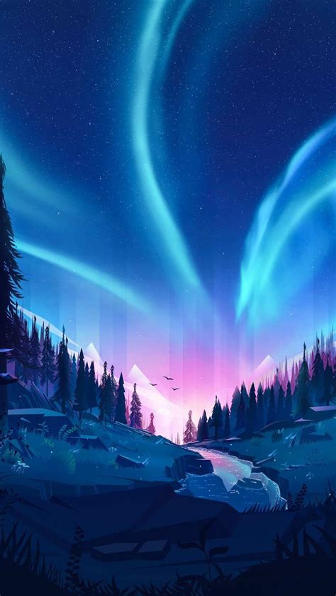 Beautiful Nature Aurora Sky Art Iphone Wallpaper Pemandangan Anime
