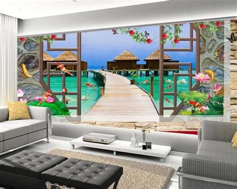 Beibehang Custom Wallpaper 3d Stereoscopic Space Mediterranean Window
