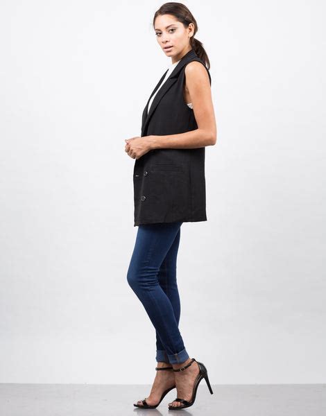 Buttoned Long Vest Black Vest Womens Outerwear 2020ave