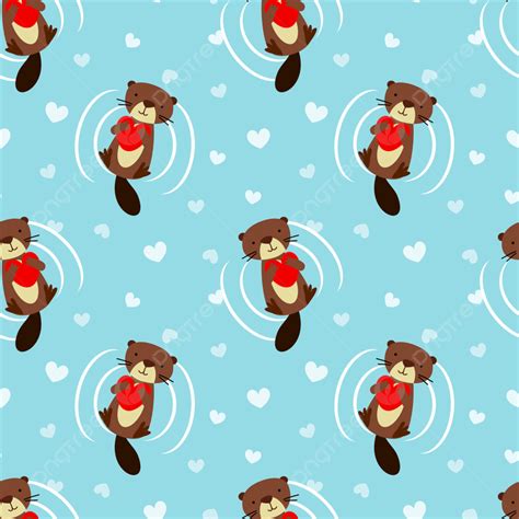 Cute Beaver Hold A Heart Seamless Pattern Background Illustration
