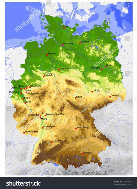 Germany Physical Vector Map Colored According Stock Vector 17923861