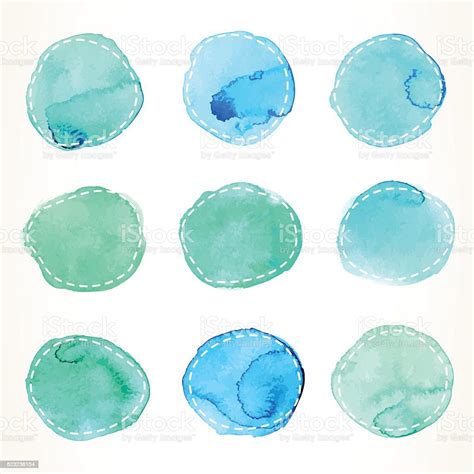 Blue And Green Dashed Watercolor Circles Stock Illustration Download