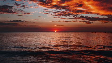 Download Wallpaper 3840x2160 Sunset Sea Horizon Dusk