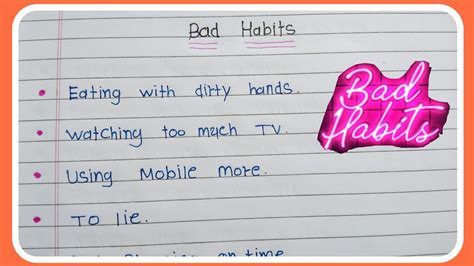 Bad Habits 10 Lines Essay Writing In English 10 Lines Essay On Bad