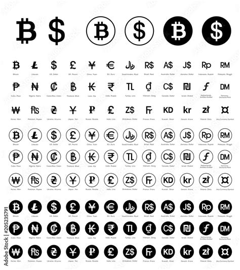 currency crypto currency all types of money symbols coins currencies rounded circle vector
