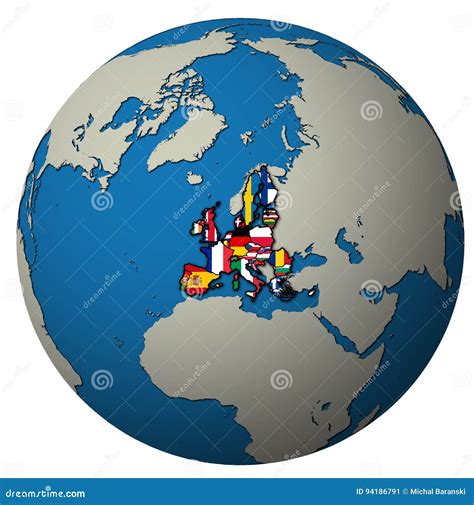 European Union Territory With Flags Over Globe Map Stock Illustration