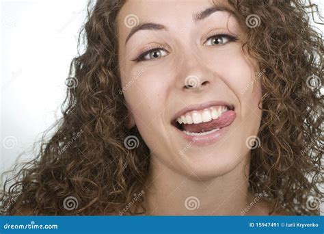 Long Beautiful Woman Sticking Tongue Out