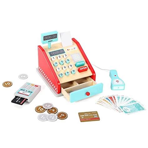 Soka Cash Register Red And Mint Wooden Classic Cashier Role Play