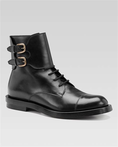 Gucci Leather Double Buckle Military Boot Black Boots Gucci Men