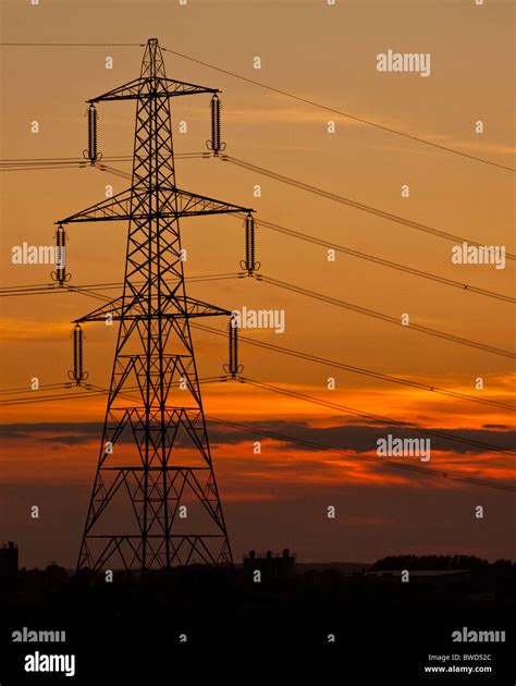 Electric Pylon At Sunset Stock Photo Alamy