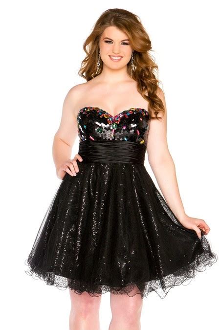 A Line Sweetheart Short Black Sequin Beaded Plus Size Cocktail Prom Dress