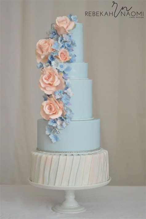 Peach And Blue Wedding Cake Wedding Cakes Blue Spring Wedding Cake