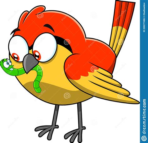 Early Bird Cute Cartoon Character With A Worm In Its Beak Stock Vector