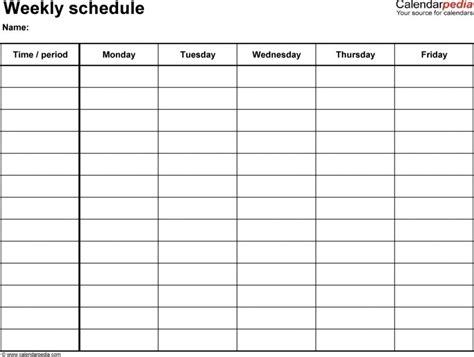 Monday Friday Schedule Template Example Calendar Printable