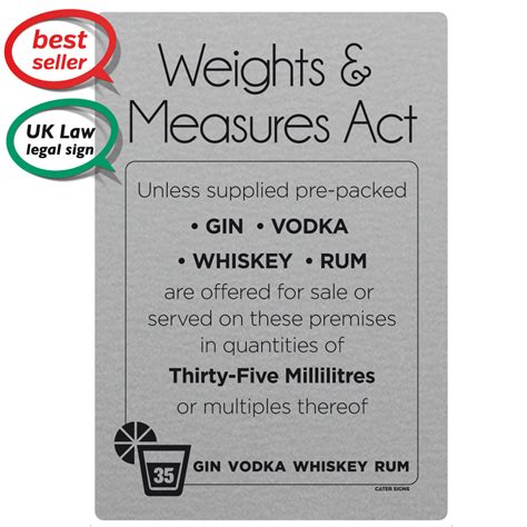 35ml Weights And Measures Act Spirit Measures Bar Notice
