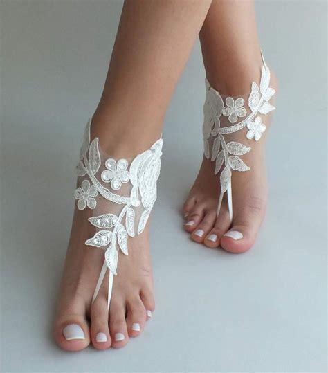 ivory lace beach wedding barefoot sandals wedding shoes prom party lace barefoot sandals bangle