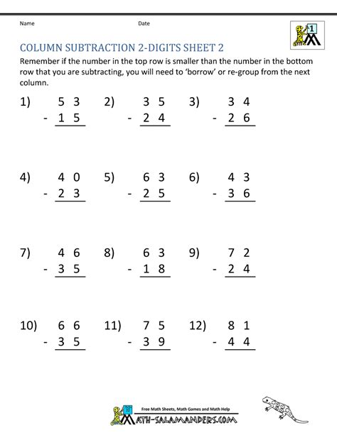 Finally, children in third grade can practice with all the options listed below. 2 Digit Subtraction Worksheets