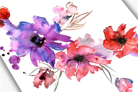 Watercolor Purple Flowers 70850 Illustrations Design Bundles