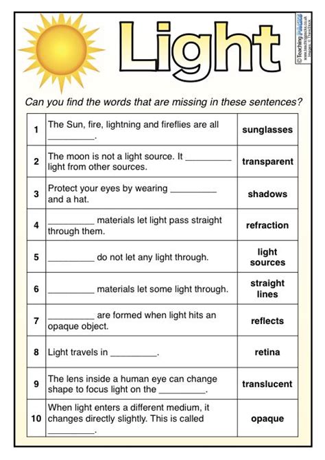 Light Teaching Pack Light Science Science Worksheets Learning Science