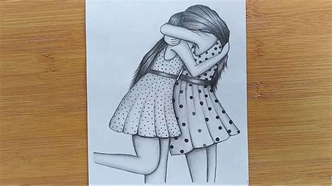 How To Draw Two Friends Hugging With Pencil Sketch Step By Step