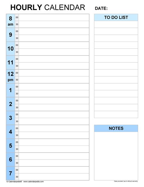 Hourly Calendars In Microsoft Word Format 20 Templates