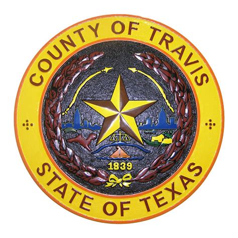 Travis County Texas Seal And Emblem Mahogany Wooden Plaque