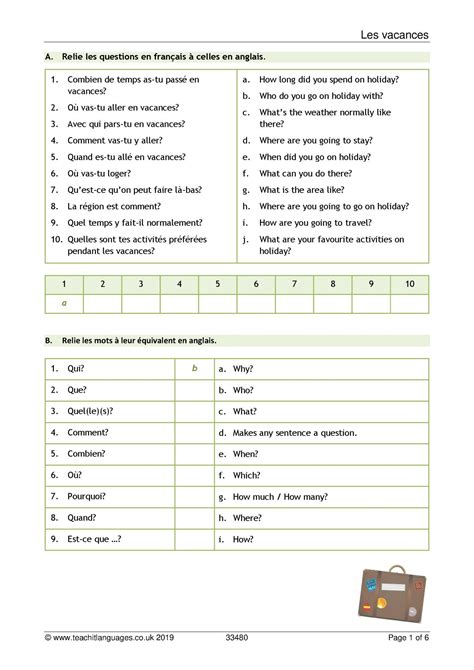 Question Words Holidays Ks4 French Teaching Resource Teachit