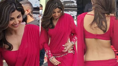 Shilpa Shetty Looks Stunningly Hot In Red Backless Saree Broadcast Scoop Youtube