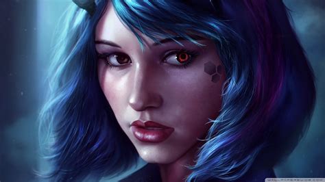 Fantasy Girl Face Blue Hair Ultra Hd Desktop Background Wallpaper For