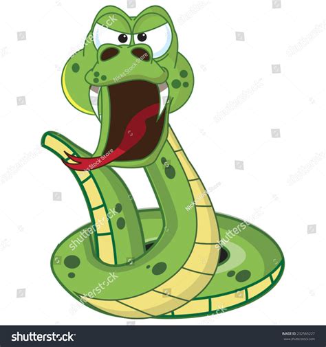 Hissing Cartoon Snake A Hissing Cartoon Green Snake With Tongue