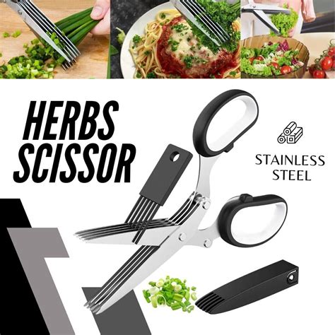 Herb Scissors Set With 5 Blades And Cover Multipurpose Chopping