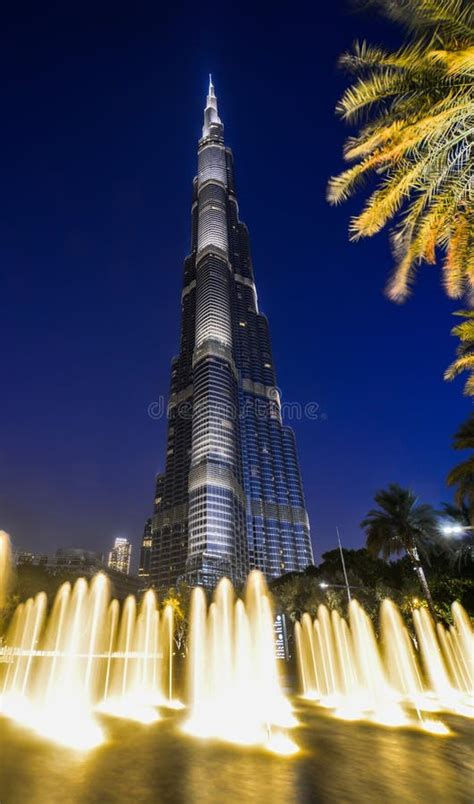 Dubai Burj Khalifa At Night Editorial Image Image Of Landmark