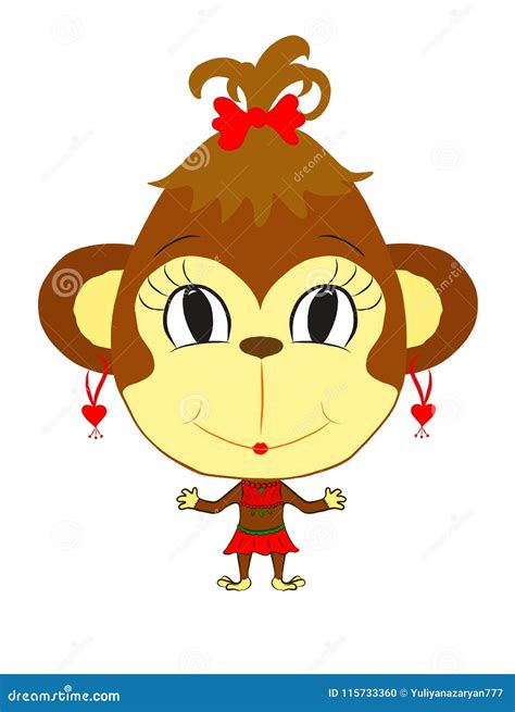 Funny Cute Baby Cartoon Small Monkey Girl Stock Illustration