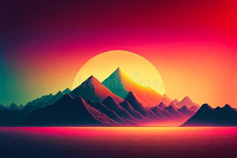 Wallpaper With A Beautiful Landscape In The Style Of The 80s Synthwave