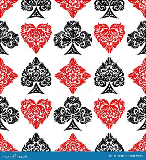 Playing Card Suit Symbols Seamless Pattern Background Stock Vector