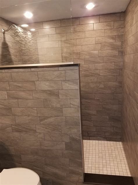 Tiled Bathroom Remodel Large Walk In Shower Half Wall Half Glass Small Bathroom Tiles